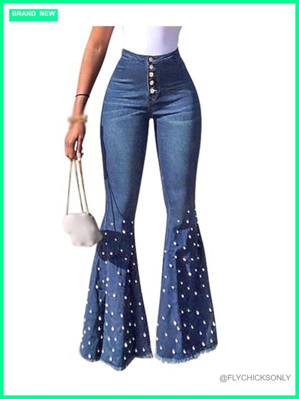 Women's High Waisted Bell Bottom Jeans Ripped Flare Denim Pants